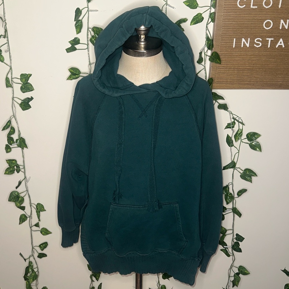 American Eagle Dark Green Pullover Hoodie with Side Slits